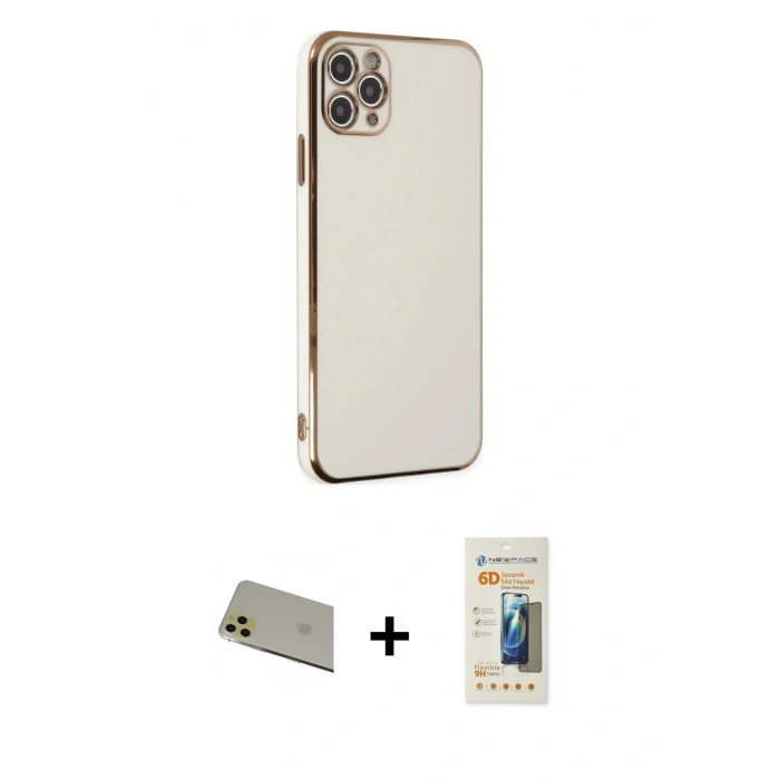 MARSİLYAN™- iPhone 11 Pro Max Kılıf Yankı Serisi - Siyah 6D Mat Seramik Hayalet Nano Ekran Koruyucu + Rainbow Kamera Lens Koruma Cam - GD