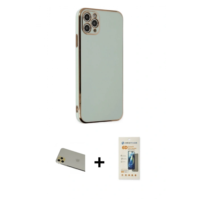 MARSİLYAN™- iPhone 11 Pro Max Kılıf Yankı Serisi - Siyah 6D Mat Seramik Hayalet Nano Ekran Koruyucu + Rainbow Kamera Lens Koruma Cam - GD