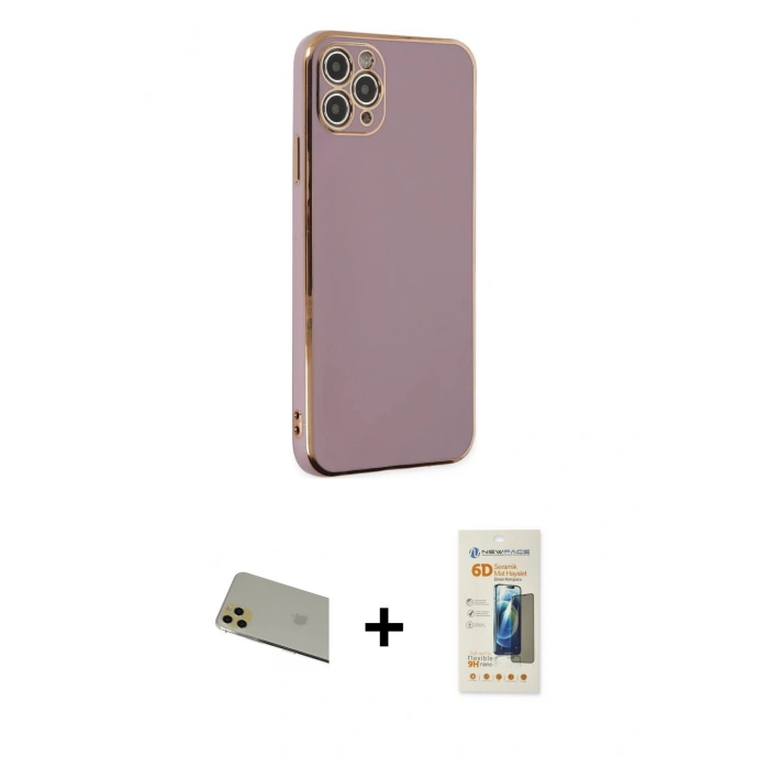 MARSİLYAN™- iPhone 11 Pro Max Kılıf Yankı Serisi - Siyah 6D Mat Seramik Hayalet Nano Ekran Koruyucu + Rainbow Kamera Lens Koruma Cam - GD