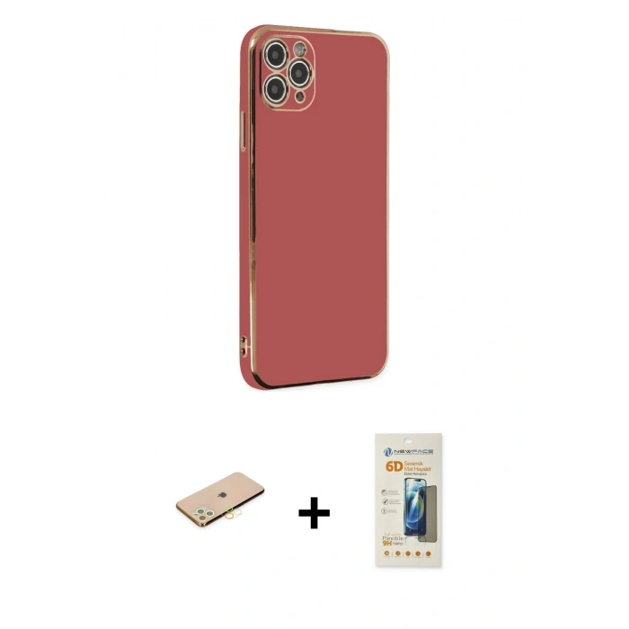MARSİLYAN™- iPhone 11 Pro Max Kılıf Yankı Serisi - Siyah 6D Mat Seramik Hayalet Nano Ekran Koruyucu + Renkli Kamera Lens Koruma Cam - SI