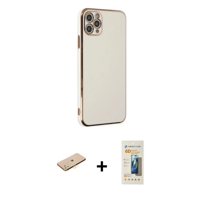 MARSİLYAN™- iPhone 11 Pro Max Kılıf Yankı Serisi - Siyah 6D Mat Seramik Hayalet Nano Ekran Koruyucu + Renkli Kamera Lens Koruma Cam - SI