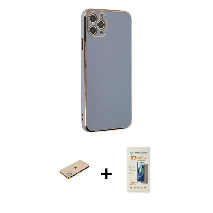 MARSİLYAN™- iPhone 11 Pro Max Kılıf Yankı Serisi - Siyah 6D Mat Seramik Hayalet Nano Ekran Koruyucu + Renkli Kamera Lens Koruma Cam - YL