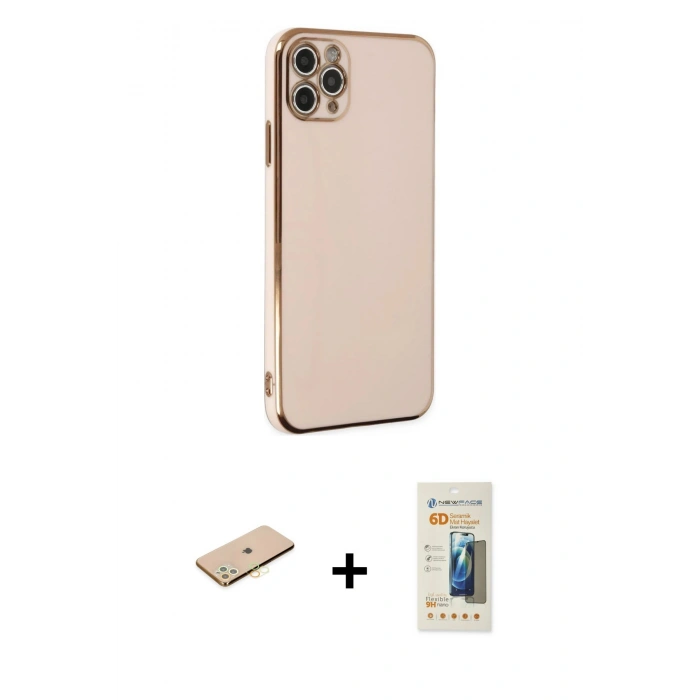 MARSİLYAN™- iPhone 11 Pro Max Kılıf Yankı Serisi - Siyah 6D Mat Seramik Hayalet Nano Ekran Koruyucu + Renkli Kamera Lens Koruma Cam - SI