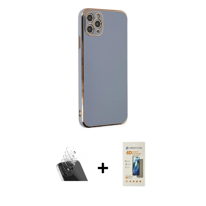 MARSİLYAN™- iPhone 11 Pro Max Kılıf Yankı Serisi - Siyah 6D Mat Seramik Hayalet Nano Ekran Koruyucu + Kamera Lens Koruma Cam - SF
