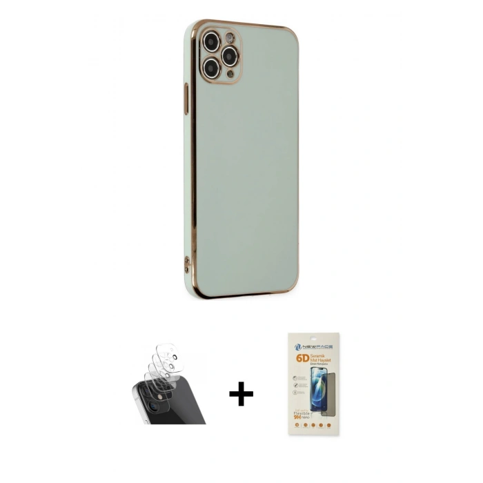 MARSİLYAN™- iPhone 11 Pro Max Kılıf Yankı Serisi - Siyah 6D Mat Seramik Hayalet Nano Ekran Koruyucu + Kamera Lens Koruma Cam - SF