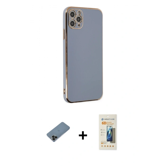 MARSİLYAN™- iPhone 11 Pro Max Kılıf Yankı Serisi - Siyah 6D Mat Seramik Hayalet Nano Ekran Koruyucu + Shine Kamera Lens Koruma Cam - SH