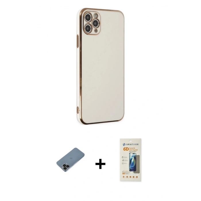 MARSİLYAN™- iPhone 11 Pro Max Kılıf Yankı Serisi - Siyah 6D Mat Seramik Hayalet Nano Ekran Koruyucu + Shine Kamera Lens Koruma Cam - SH