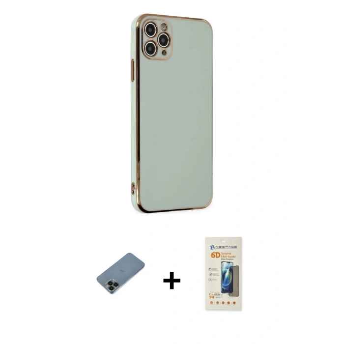 MARSİLYAN™- iPhone 11 Pro Max Kılıf Yankı Serisi - Siyah 6D Mat Seramik Hayalet Nano Ekran Koruyucu + Shine Kamera Lens Koruma Cam - SH