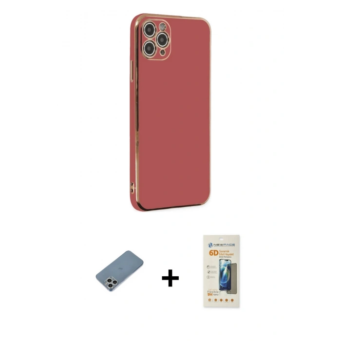 MARSİLYAN™- iPhone 11 Pro Max Kılıf Yankı Serisi - Siyah 6D Mat Seramik Hayalet Nano Ekran Koruyucu + Shine Kamera Lens Koruma Cam - GS