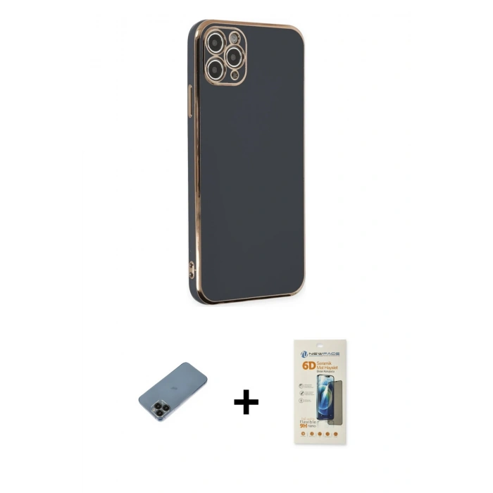 MARSİLYAN™- iPhone 11 Pro Max Kılıf Yankı Serisi - Siyah 6D Mat Seramik Hayalet Nano Ekran Koruyucu + Shine Kamera Lens Koruma Cam - SH