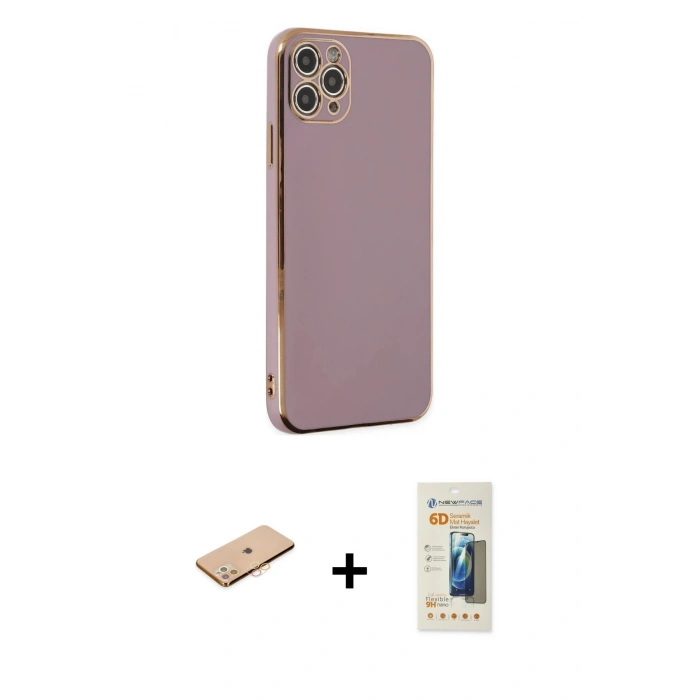 MARSİLYAN™- iPhone 11 Pro Max Kılıf Yankı Serisi - Siyah 6D Mat Seramik Hayalet Nano Ekran Koruyucu + Renkli Kamera Lens Koruma Cam - TU