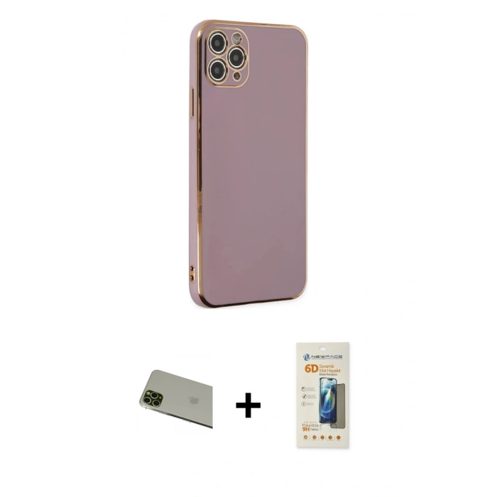 MARSİLYAN™- iPhone 11 Pro Max Kılıf Yankı Serisi - Siyah 6D Mat Seramik Hayalet Nano Ekran Koruyucu + Rainbow Kamera Lens Koruma Cam - YL
