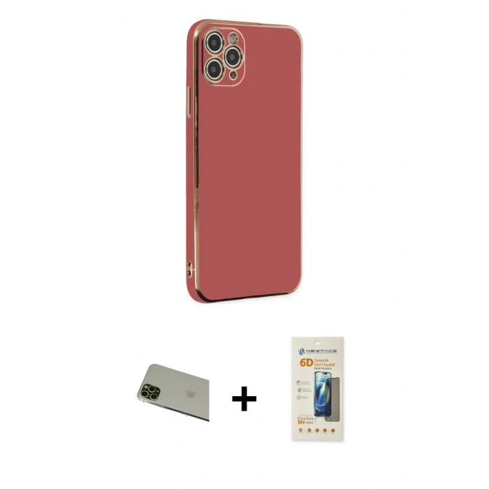 MARSİLYAN™- iPhone 11 Pro Max Kılıf Yankı Serisi - Siyah 6D Mat Seramik Hayalet Nano Ekran Koruyucu + Rainbow Kamera Lens Koruma Cam - YL