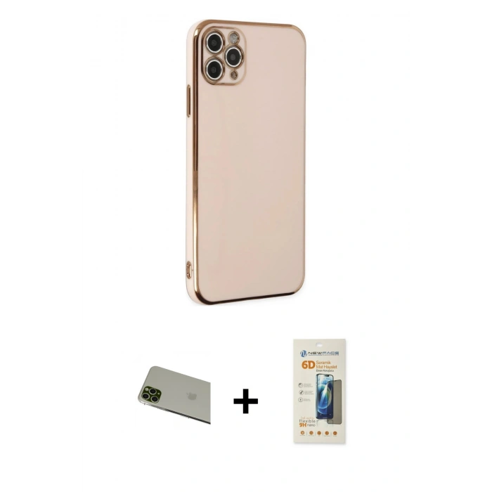 MARSİLYAN™- iPhone 11 Pro Max Kılıf Yankı Serisi - Siyah 6D Mat Seramik Hayalet Nano Ekran Koruyucu + Rainbow Kamera Lens Koruma Cam - YL