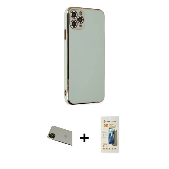 MARSİLYAN™- iPhone 11 Pro Max Kılıf Yankı Serisi - Siyah 6D Mat Seramik Hayalet Nano Ekran Koruyucu + Rainbow Kamera Lens Koruma Cam - YL