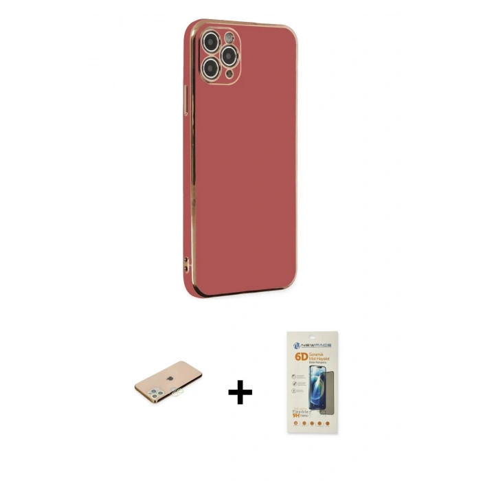 MARSİLYAN™- iPhone 11 Pro Max Kılıf Yankı Serisi - Siyah 6D Mat Seramik Hayalet Nano Ekran Koruyucu + Renkli Kamera Lens Koruma Cam - YL