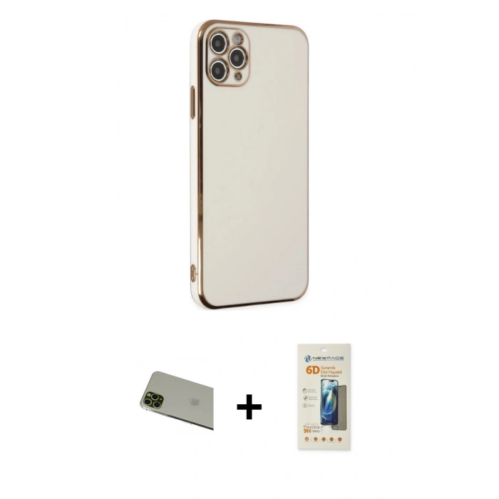 MARSİLYAN™- iPhone 11 Pro Max Kılıf Yankı Serisi - Siyah 6D Mat Seramik Hayalet Nano Ekran Koruyucu + Rainbow Kamera Lens Koruma Cam - YL