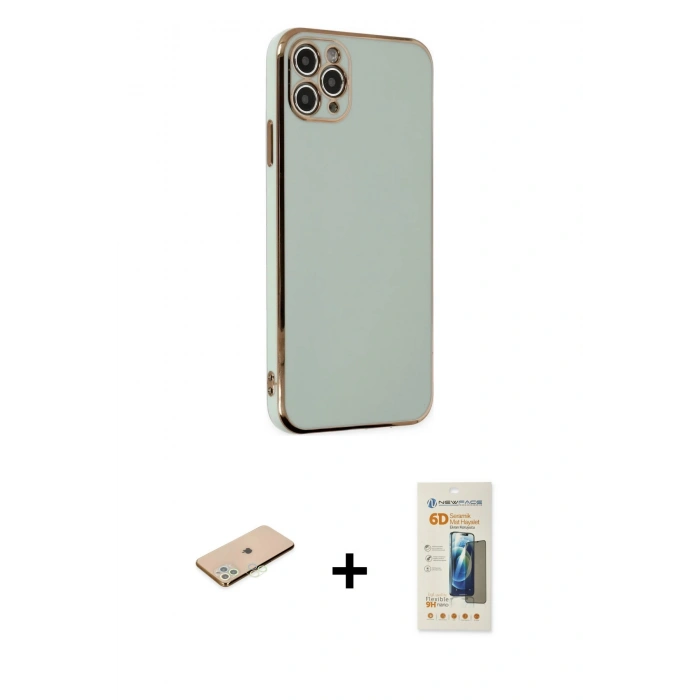MARSİLYAN™- iPhone 11 Pro Max Kılıf Yankı Serisi - Siyah 6D Mat Seramik Hayalet Nano Ekran Koruyucu + Renkli Kamera Lens Koruma Cam - YL