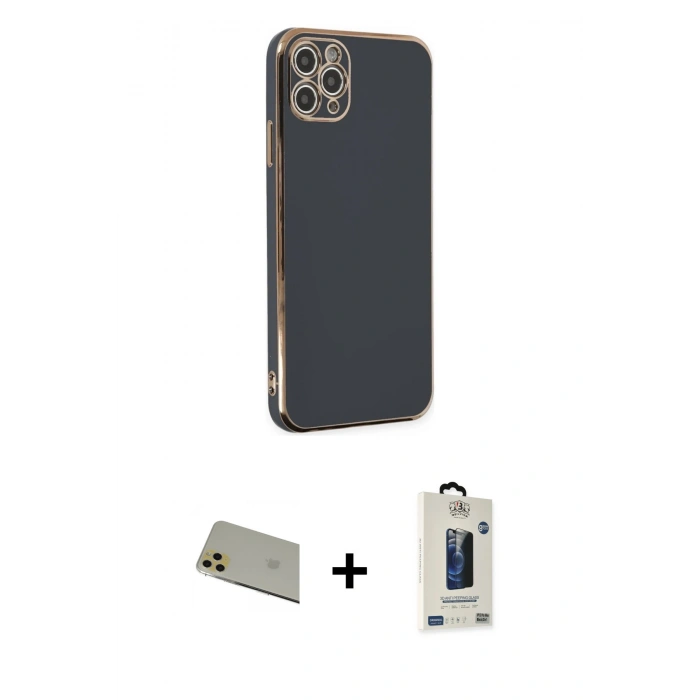 MARSİLYAN™- iPhone 11 Pro Max Kılıf Yankı Serisi - Siyah Bilvis Hayalet Cam Ekran Koruyucu + Rainbow Kamera Lens Koruma Cam - GD