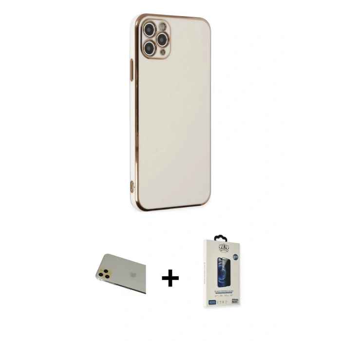 MARSİLYAN™- iPhone 11 Pro Max Kılıf Yankı Serisi - Siyah Bilvis Hayalet Cam Ekran Koruyucu + Rainbow Kamera Lens Koruma Cam - GD