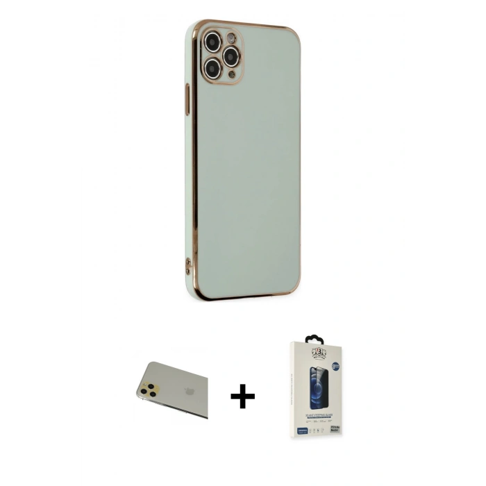 MARSİLYAN™- iPhone 11 Pro Max Kılıf Yankı Serisi - Siyah Bilvis Hayalet Cam Ekran Koruyucu + Rainbow Kamera Lens Koruma Cam - GD
