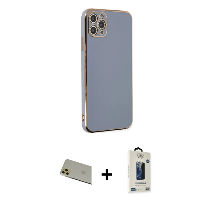 MARSİLYAN™- iPhone 11 Pro Max Kılıf Yankı Serisi - Siyah Bilvis Hayalet Cam Ekran Koruyucu + Rainbow Kamera Lens Koruma Cam - GD