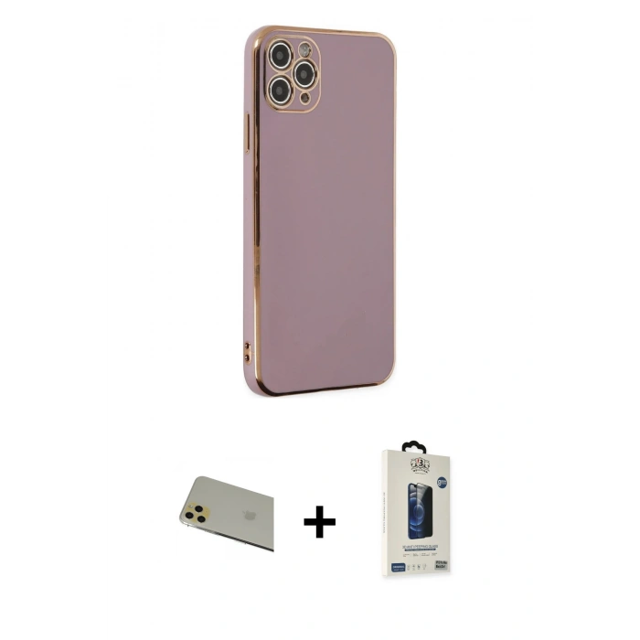MARSİLYAN™- iPhone 11 Pro Max Kılıf Yankı Serisi - Siyah Bilvis Hayalet Cam Ekran Koruyucu + Rainbow Kamera Lens Koruma Cam - GD