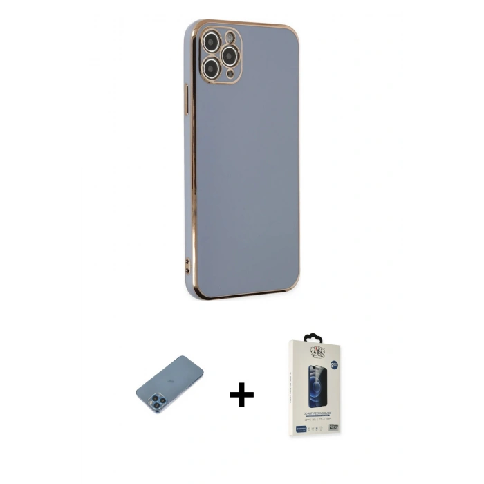 MARSİLYAN™- iPhone 11 Pro Max Kılıf Yankı Serisi - Siyah Bilvis Hayalet Cam Ekran Koruyucu + Shine Kamera Lens Koruma Cam - MI