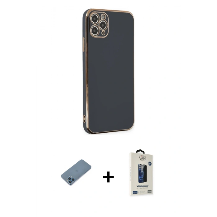 MARSİLYAN™- iPhone 11 Pro Max Kılıf Yankı Serisi - Siyah Bilvis Hayalet Cam Ekran Koruyucu + Shine Kamera Lens Koruma Cam - MI