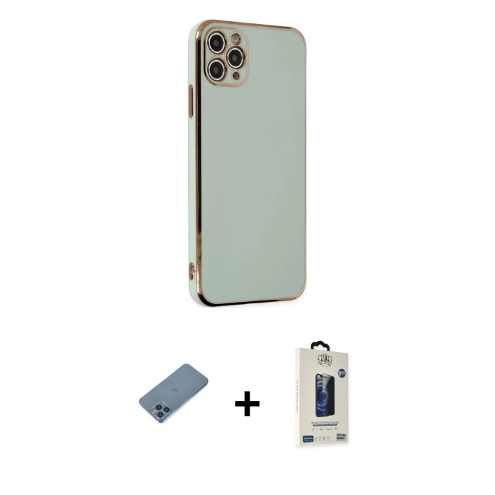 MARSİLYAN™- iPhone 11 Pro Max Kılıf Yankı Serisi - Siyah Bilvis Hayalet Cam Ekran Koruyucu + Shine Kamera Lens Koruma Cam - MI
