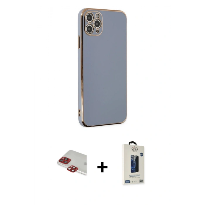 MARSİLYAN™- iPhone 11 Pro Max Kılıf Yankı Serisi - Siyah Bilvis Hayalet Cam Ekran Koruyucu + Pers Alüminyum Kamera Lens - KI