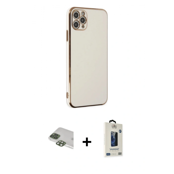 MARSİLYAN™- iPhone 11 Pro Max Kılıf Yankı Serisi - Siyah Bilvis Hayalet Cam Ekran Koruyucu + Pers Alüminyum Kamera Lens - YL
