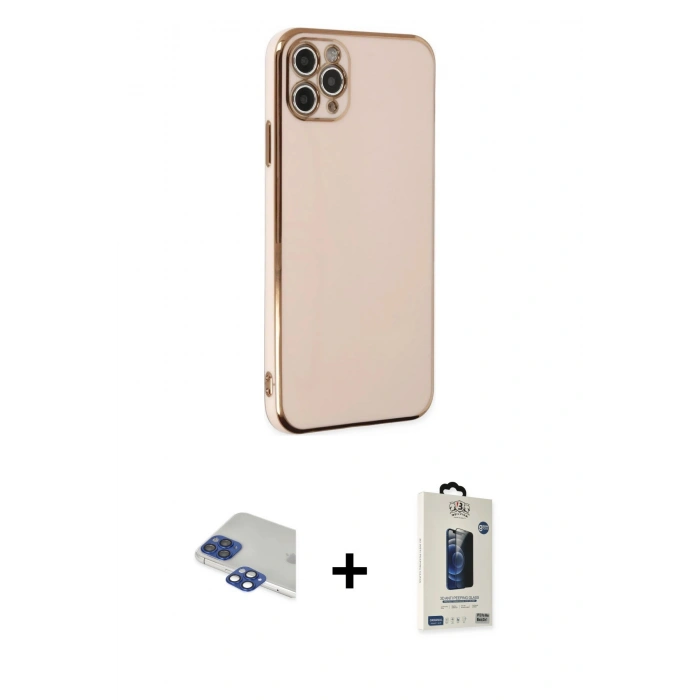 MARSİLYAN™- iPhone 11 Pro Max Kılıf Yankı Serisi - Siyah Bilvis Hayalet Cam Ekran Koruyucu + Pers Alüminyum Kamera Lens - LT