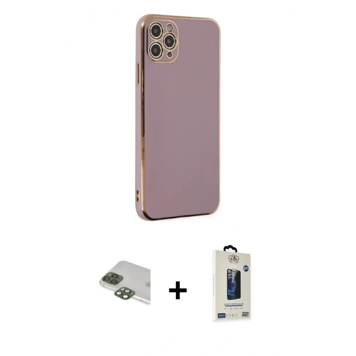 MARSİLYAN™- iPhone 11 Pro Max Kılıf Yankı Serisi - Siyah Bilvis Hayalet Cam Ekran Koruyucu + Pers Alüminyum Kamera Lens - YL