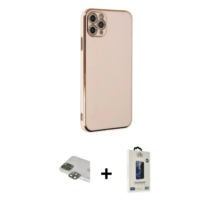 MARSİLYAN™- iPhone 11 Pro Max Kılıf Yankı Serisi - Siyah Bilvis Hayalet Cam Ekran Koruyucu + Pers Alüminyum Kamera Lens - YL