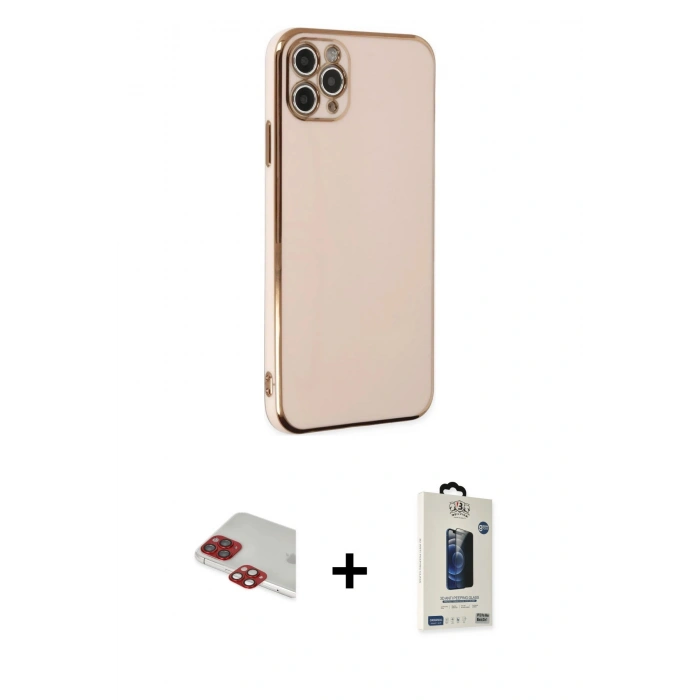 MARSİLYAN™- iPhone 11 Pro Max Kılıf Yankı Serisi - Siyah Bilvis Hayalet Cam Ekran Koruyucu + Pers Alüminyum Kamera Lens - KI