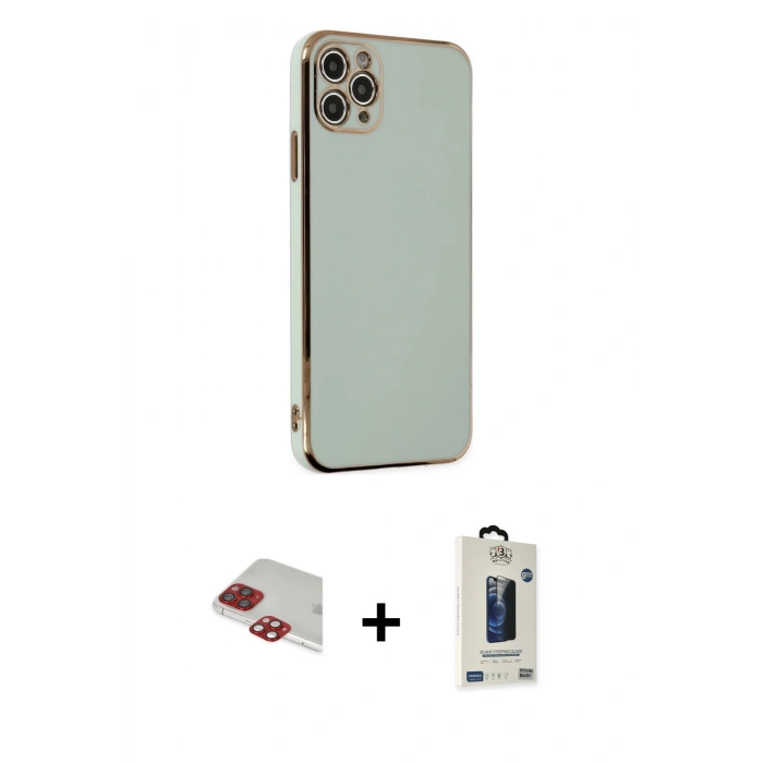 MARSİLYAN™- iPhone 11 Pro Max Kılıf Yankı Serisi - Siyah Bilvis Hayalet Cam Ekran Koruyucu + Pers Alüminyum Kamera Lens - KI