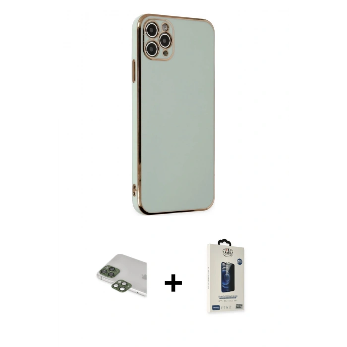 MARSİLYAN™- iPhone 11 Pro Max Kılıf Yankı Serisi - Siyah Bilvis Hayalet Cam Ekran Koruyucu + Pers Alüminyum Kamera Lens - YL