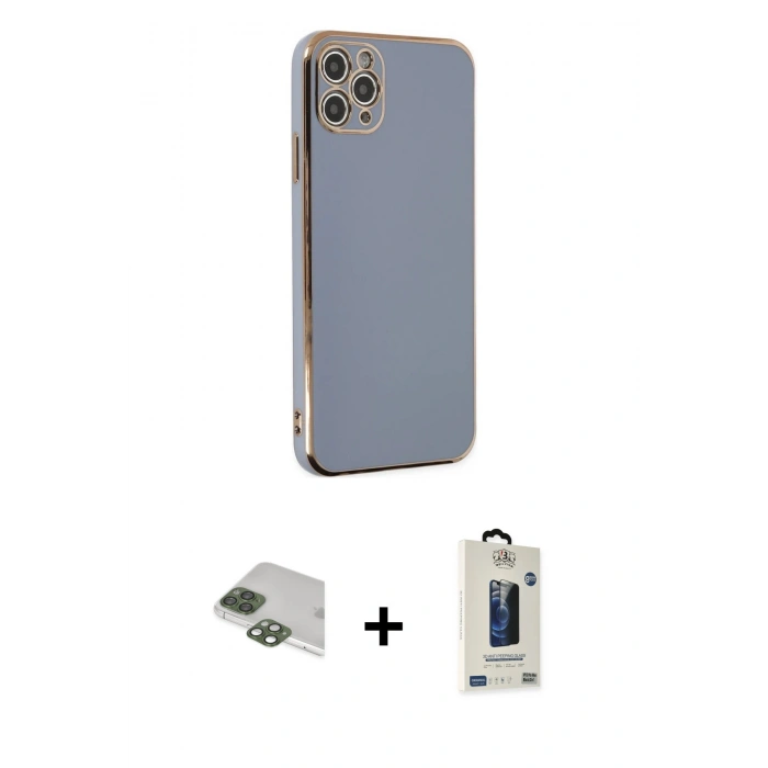 MARSİLYAN™- iPhone 11 Pro Max Kılıf Yankı Serisi - Siyah Bilvis Hayalet Cam Ekran Koruyucu + Pers Alüminyum Kamera Lens - YL