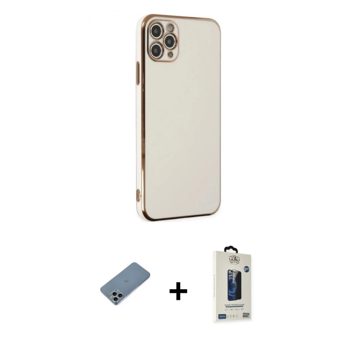MARSİLYAN™- iPhone 11 Pro Max Kılıf Yankı Serisi - Siyah Bilvis Hayalet Cam Ekran Koruyucu + Shine Kamera Lens Koruma Cam - SABE