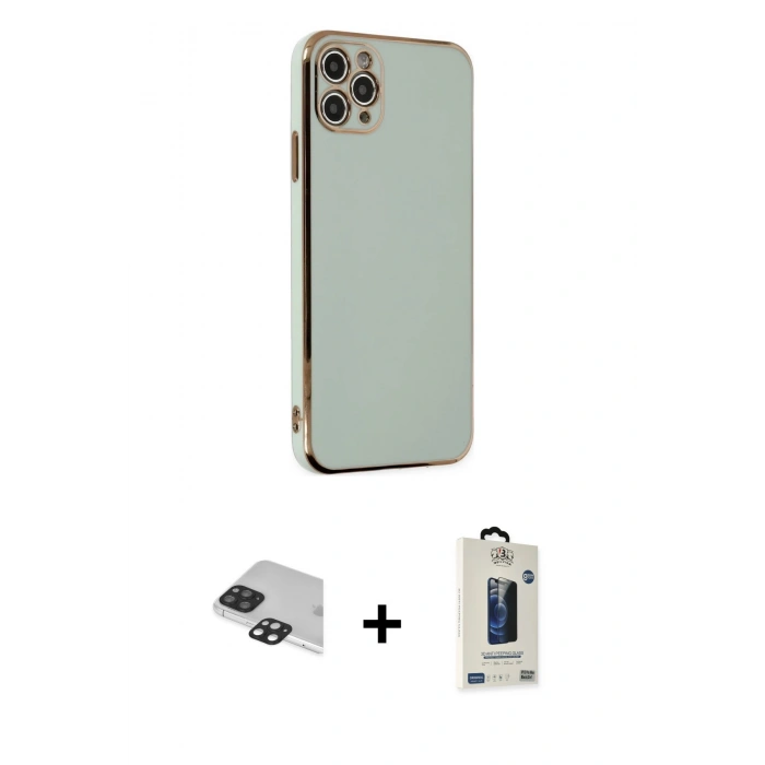MARSİLYAN™- iPhone 11 Pro Max Kılıf Yankı Serisi - Siyah Bilvis Hayalet Cam Ekran Koruyucu + Pers Alüminyum Kamera Lens - SH