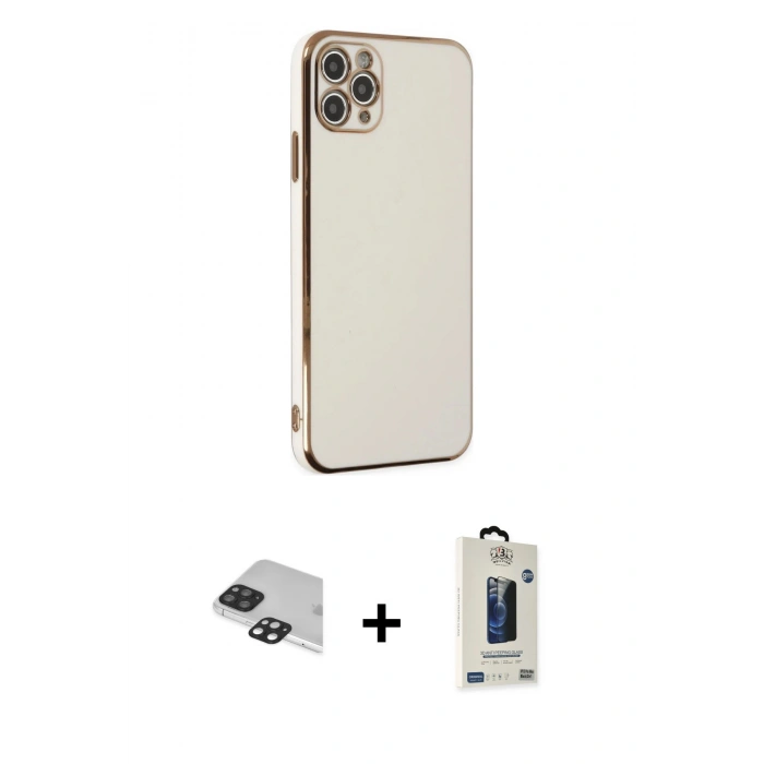MARSİLYAN™- iPhone 11 Pro Max Kılıf Yankı Serisi - Siyah Bilvis Hayalet Cam Ekran Koruyucu + Pers Alüminyum Kamera Lens - SH