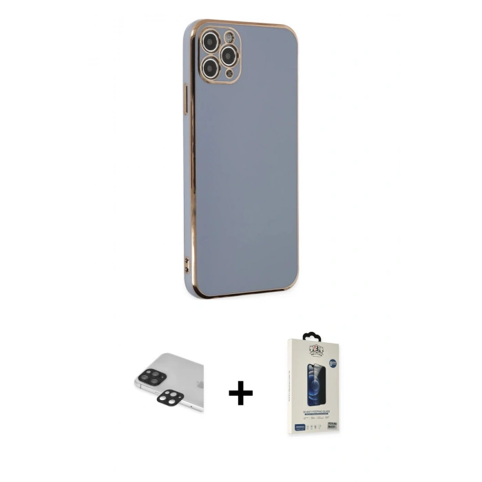 MARSİLYAN™- iPhone 11 Pro Max Kılıf Yankı Serisi - Siyah Bilvis Hayalet Cam Ekran Koruyucu + Pers Alüminyum Kamera Lens - SH