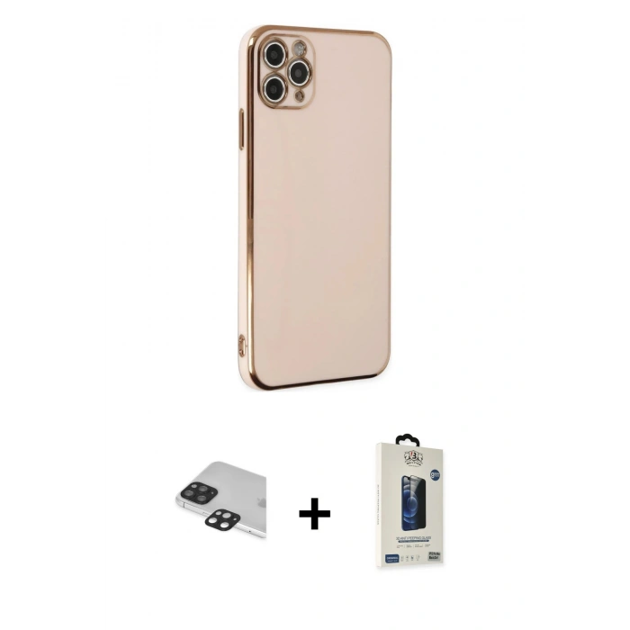 MARSİLYAN™- iPhone 11 Pro Max Kılıf Yankı Serisi - Siyah Bilvis Hayalet Cam Ekran Koruyucu + Pers Alüminyum Kamera Lens - SH