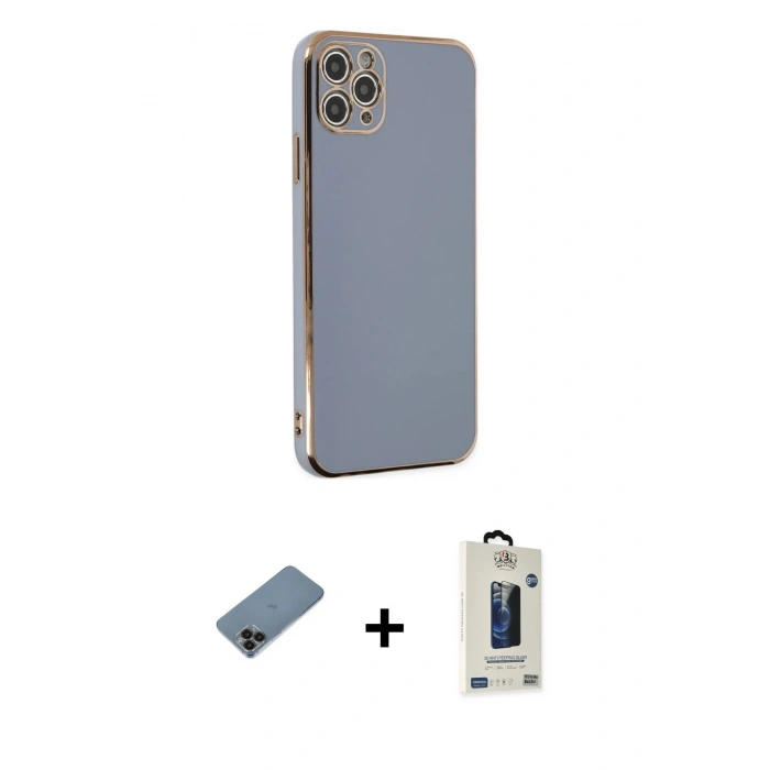 MARSİLYAN™- iPhone 11 Pro Max Kılıf Yankı Serisi - Siyah Bilvis Hayalet Cam Ekran Koruyucu + Shine Kamera Lens Koruma Cam - SH