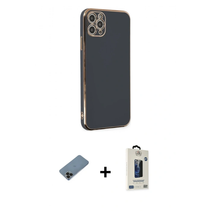 MARSİLYAN™- iPhone 11 Pro Max Kılıf Yankı Serisi - Siyah Bilvis Hayalet Cam Ekran Koruyucu + Shine Kamera Lens Koruma Cam - SH