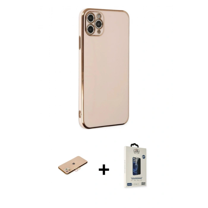 MARSİLYAN™- iPhone 11 Pro Max Kılıf Yankı Serisi - Siyah Bilvis Hayalet Cam Ekran Koruyucu + Renkli Kamera Lens Koruma Cam - TU