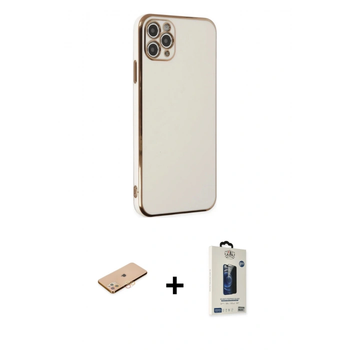 MARSİLYAN™- iPhone 11 Pro Max Kılıf Yankı Serisi - Siyah Bilvis Hayalet Cam Ekran Koruyucu + Renkli Kamera Lens Koruma Cam - TU