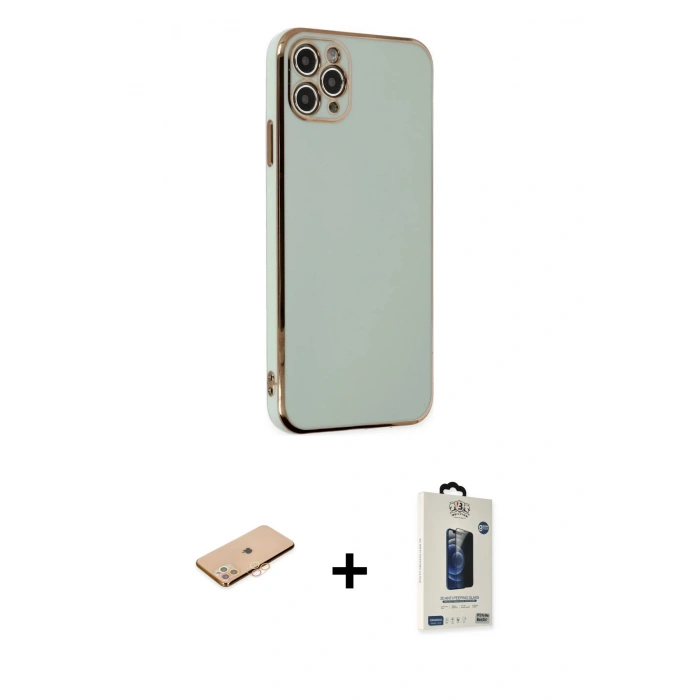MARSİLYAN™- iPhone 11 Pro Max Kılıf Yankı Serisi - Siyah Bilvis Hayalet Cam Ekran Koruyucu + Renkli Kamera Lens Koruma Cam - TU