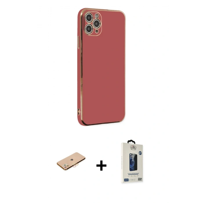 MARSİLYAN™- iPhone 11 Pro Max Kılıf Yankı Serisi - Siyah Bilvis Hayalet Cam Ekran Koruyucu + Renkli Kamera Lens Koruma Cam - TU